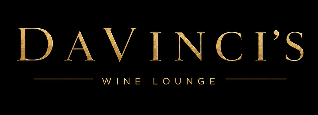 DaVinci's Wine Lounge gold logo on a black background.